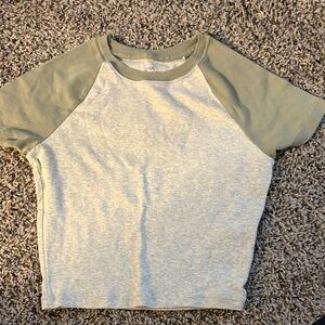 Hollister Olive and Light Gray Raglan Tee